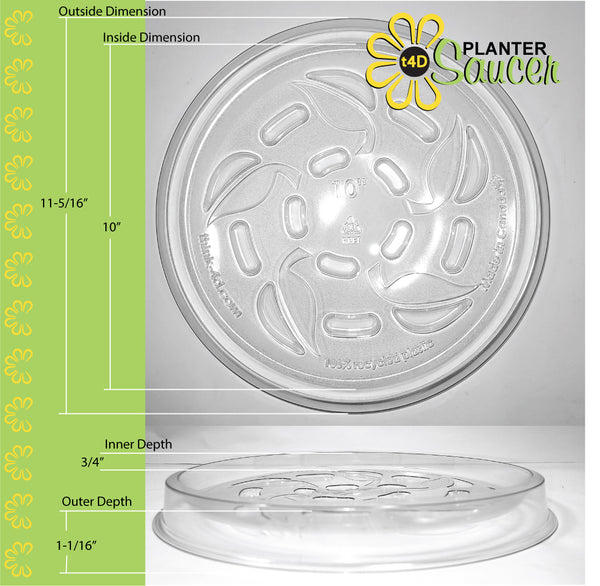 t4D Planter Saucer (6"); Package of 6 Durable Clear Plastic drip Trays.