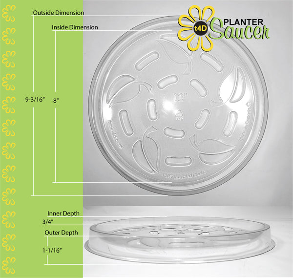 t4D Planter Saucer (6"); Package of 6 Durable Clear Plastic drip Trays.