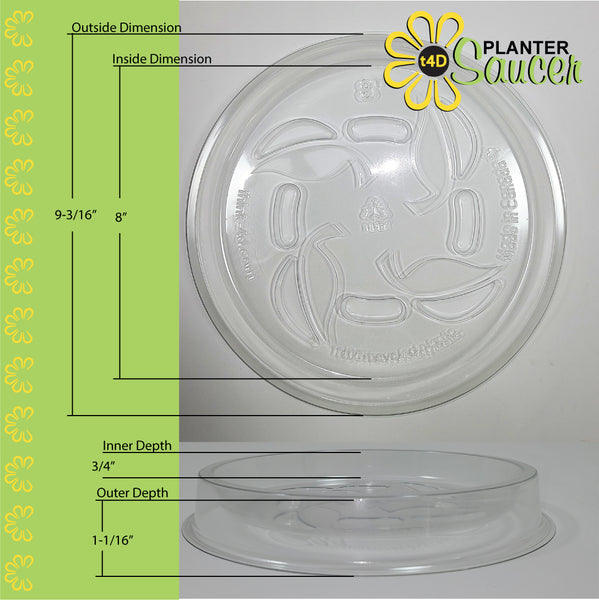 t4D Planter Saucer (6"); Package of 6 Durable Clear Plastic drip Trays.